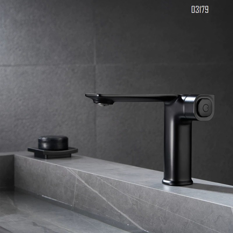 Luxury Brass Simple Basin Faucet for Sink Bathroom Cold and Hot water Buttom Switch Baked Single Hole Tap