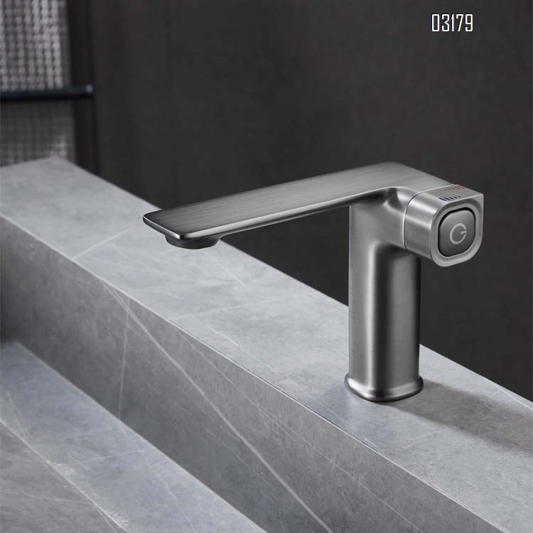 Luxury Brass Simple Basin Faucet for Sink Bathroom Cold and Hot water Buttom Switch Baked Single Hole Tap