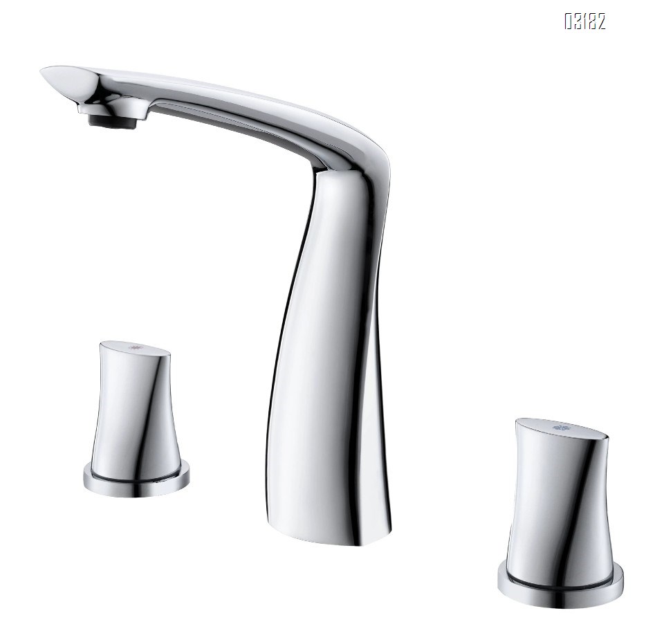 Luxury Brass split Three hole Separate Basin Faucet for washroom Cold and Hot water to prevent splashing water
