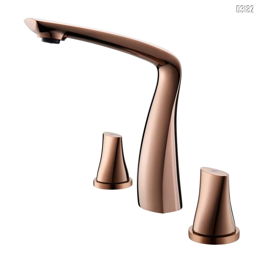 Luxury Brass split Three hole Separate Basin Faucet for washroom Cold and Hot water to prevent splashing water