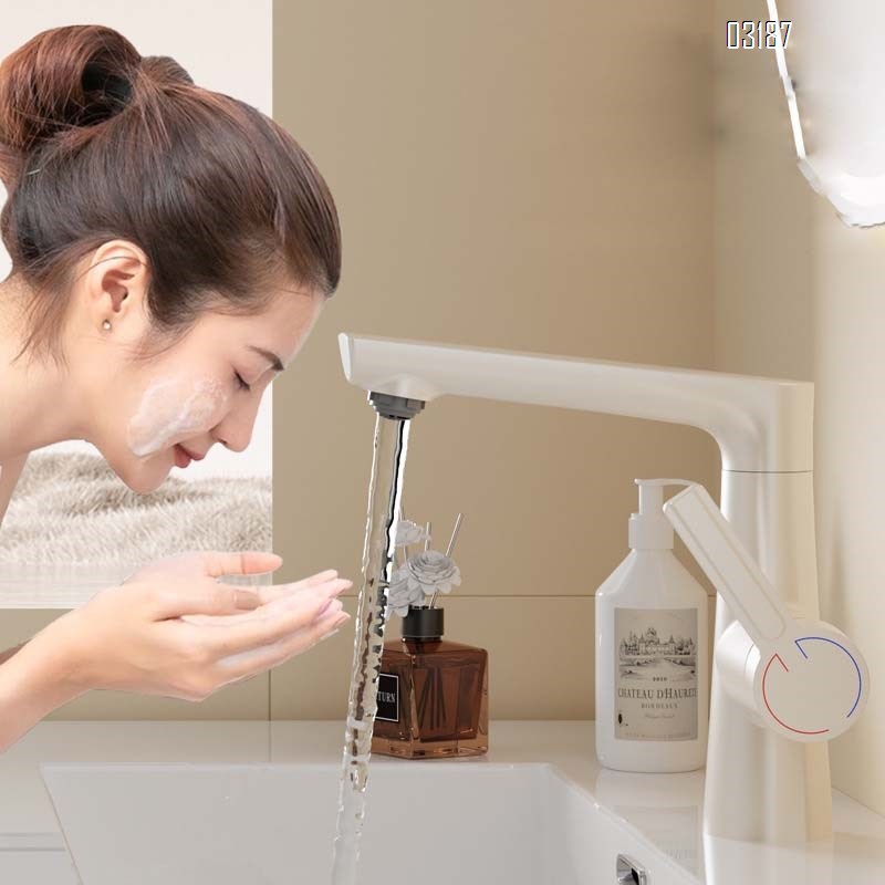 Cream style bathroom wash basin  faucet for homewith pull-out lift cold and hot cabinet all Brass faucet