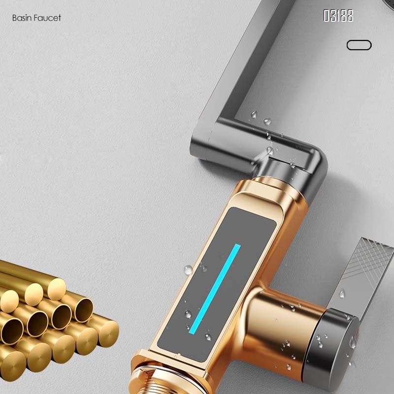 All-Brass Rotarion Swivel faucet multi-functional mechanical arm faucet with digital display multi-directional wash basin faucet for bathroom cold and hot water Tap