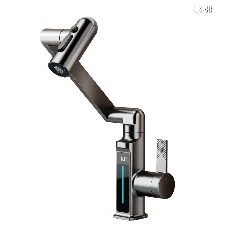 All-Brass Rotarion Swivel faucet multi-functional mechanical arm faucet with digital display multi-directional wash basin faucet for bathroom cold and hot water Tap
