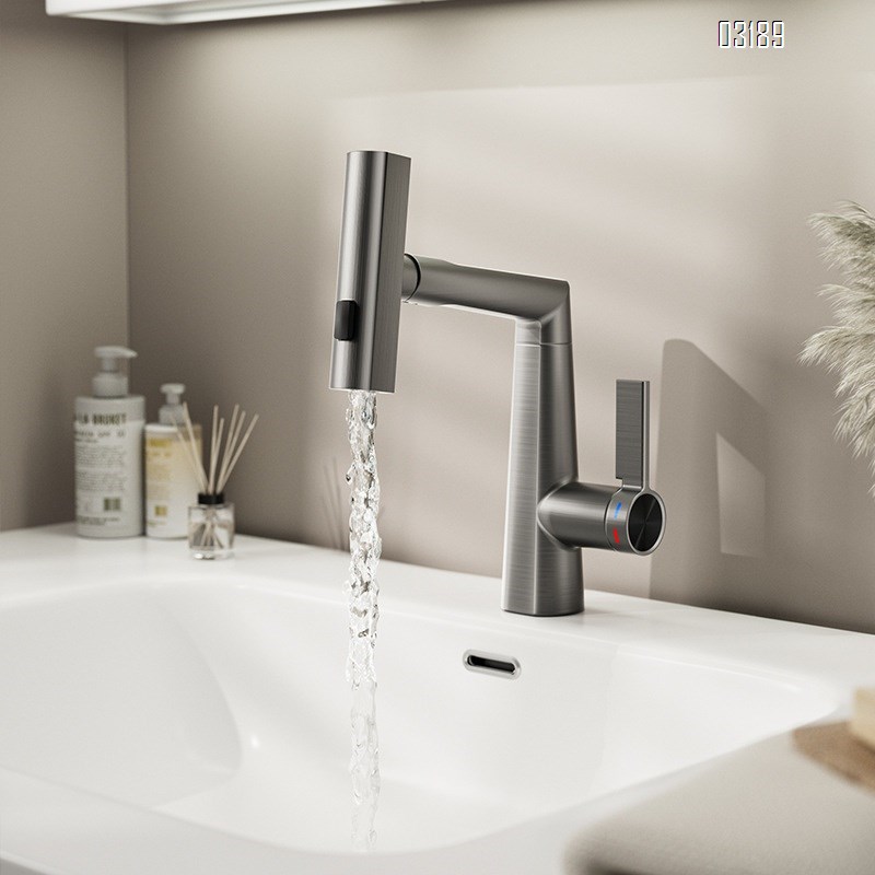 Brass Home use pull-out faucet bathroom wash basin cold and hot water multi-mode waterfall wash basin lifting