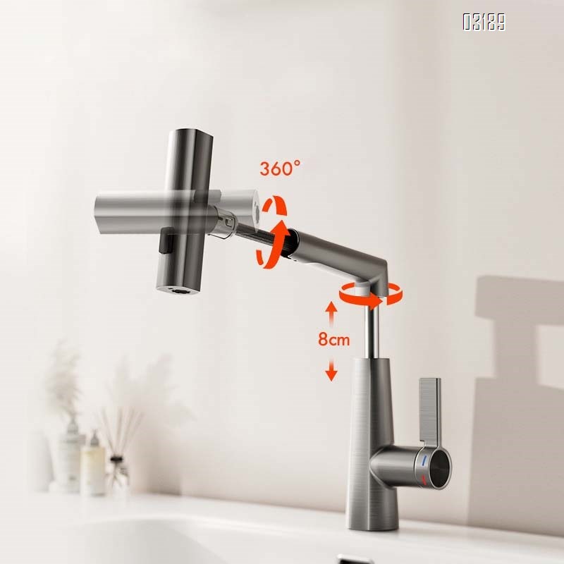 Brass Home use pull-out faucet bathroom wash basin cold and hot water multi-mode waterfall wash basin lifting