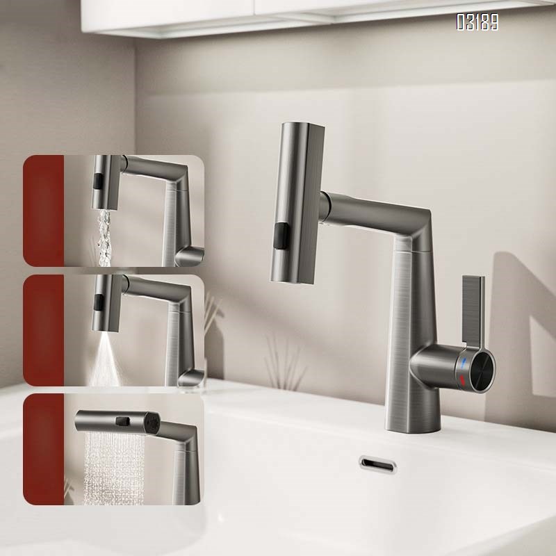 Brass Home use pull-out faucet bathroom wash basin cold and hot water multi-mode waterfall wash basin lifting