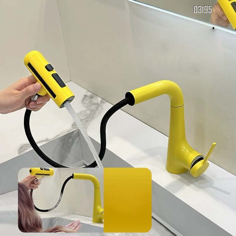 Yelllow Cold and hot water faucet for wash basin rotary pull-out type bathroom vanity wash stand upper and lower cabinet Tap