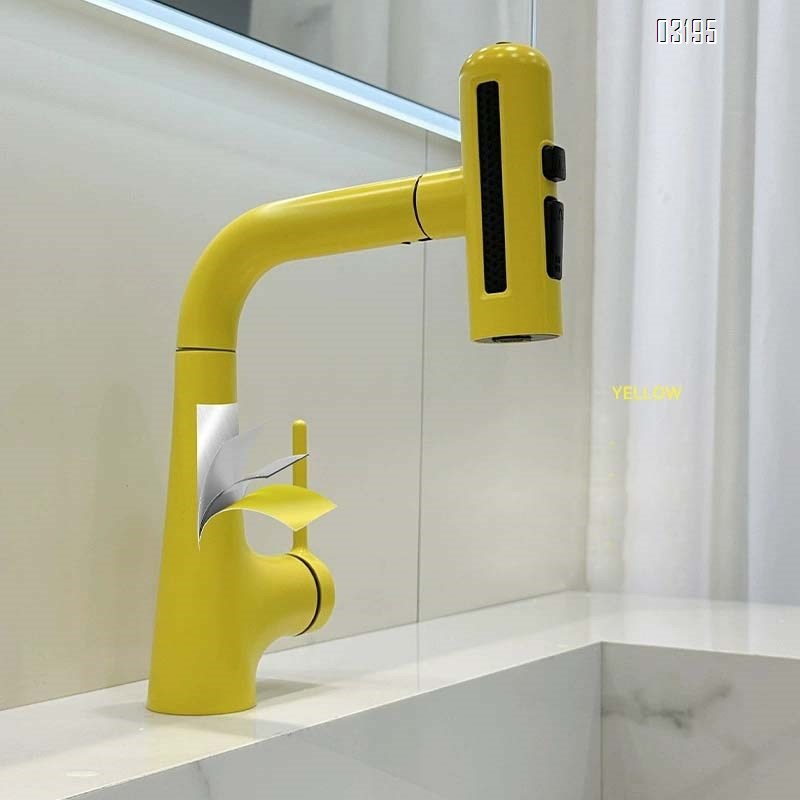 Yelllow Cold and hot water faucet for wash basin rotary pull-out type bathroom vanity wash stand upper and lower cabinet Tap