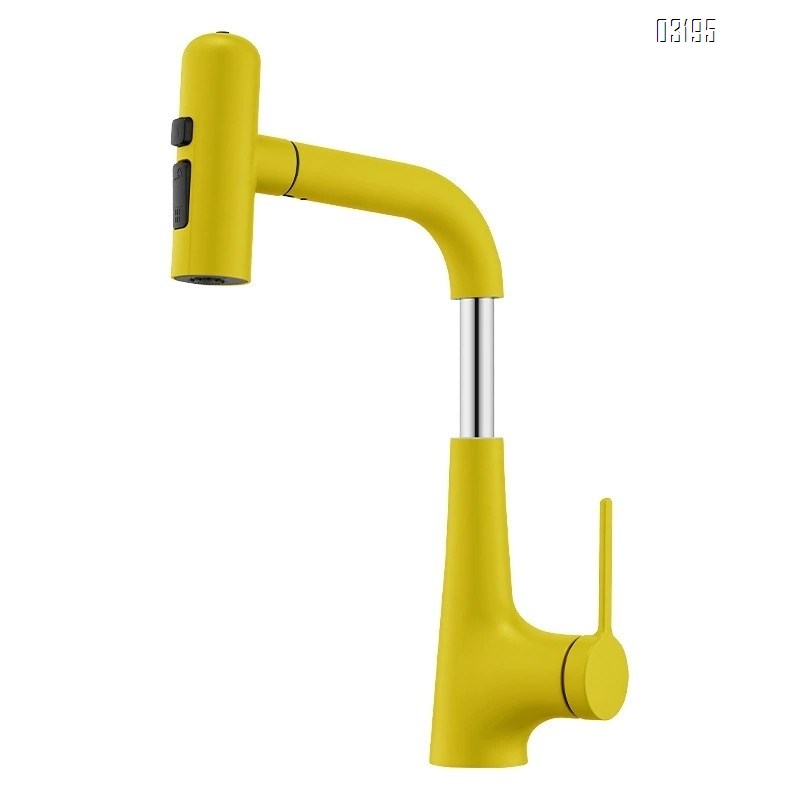 Yelllow Cold and hot water faucet for wash basin rotary pull-out type bathroom vanity wash stand upper and lower cabinet Tap
