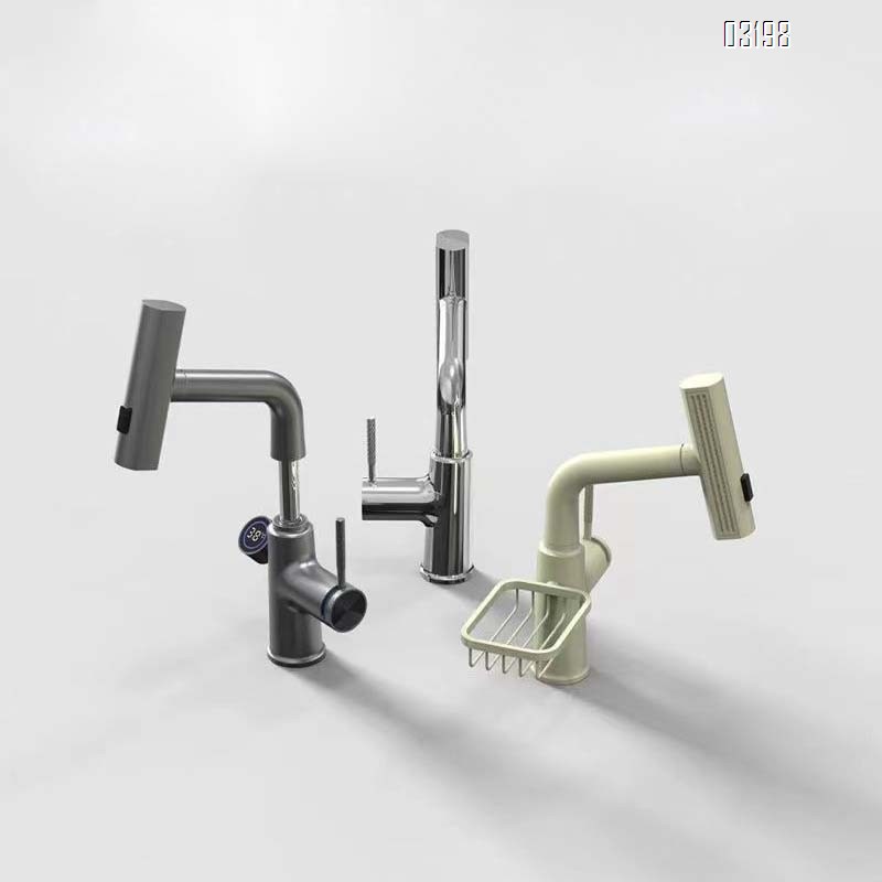 Zinc Alloy pull-out rain shower basin faucet with cold and hot telescopic digital display wash basin tap with soap basket and rotatable