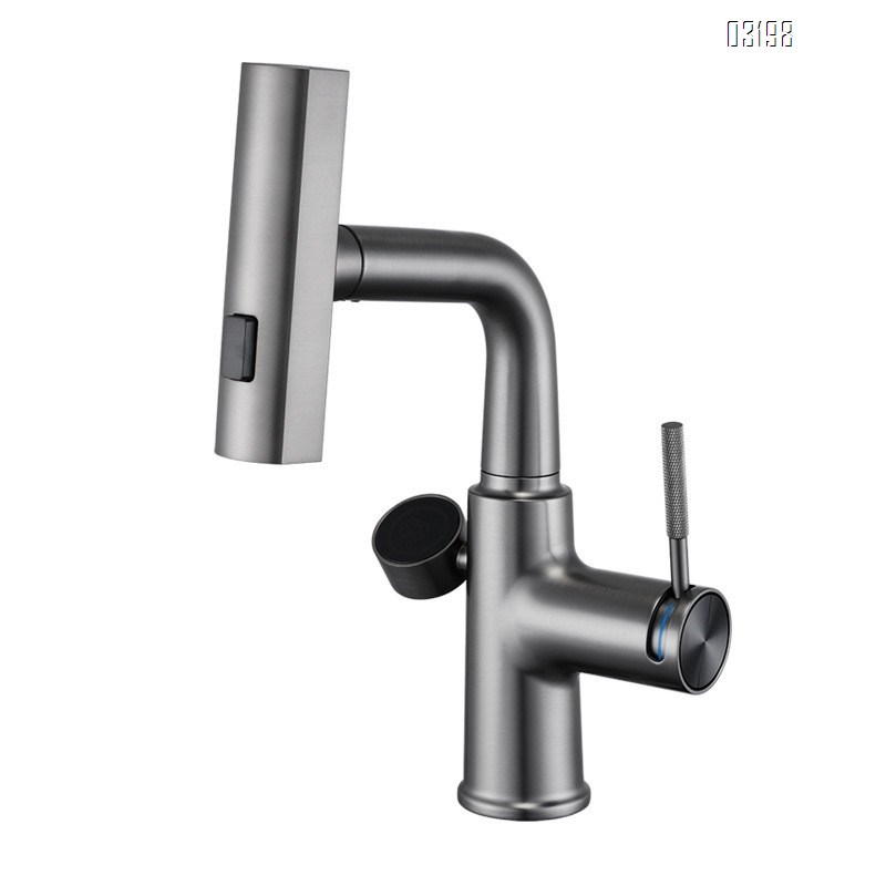 Zinc Alloy pull-out rain shower basin faucet with cold and hot telescopic digital display wash basin tap with soap basket and rotatable