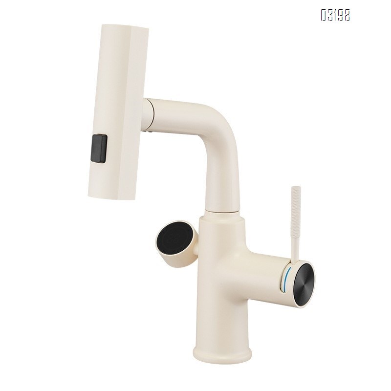 Zinc Alloy pull-out rain shower basin faucet with cold and hot telescopic digital display wash basin tap with soap basket and rotatable