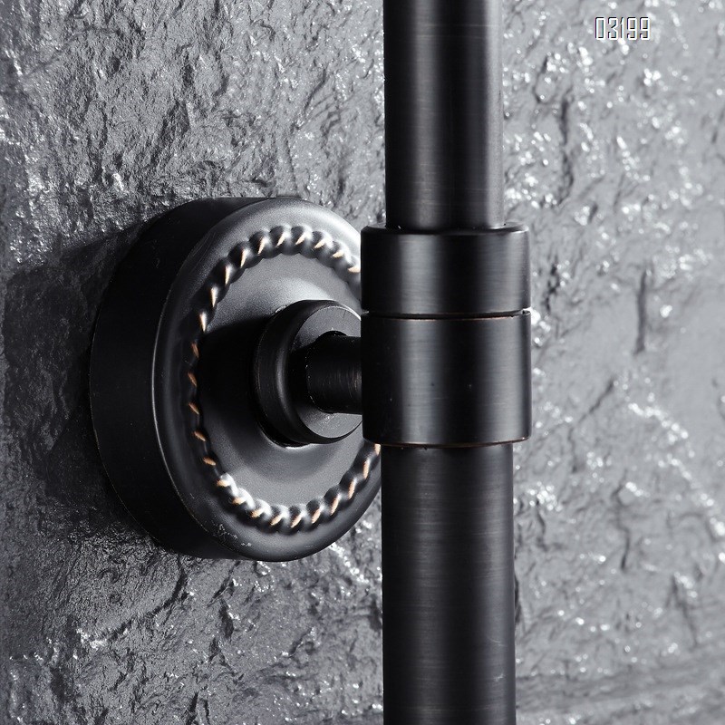 European full Brass black ancient three-gear hand-held shower set with lifting top spray shower faucet