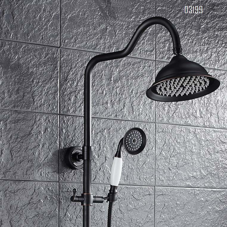 European full Brass black ancient three-gear hand-held shower set with lifting top spray shower faucet