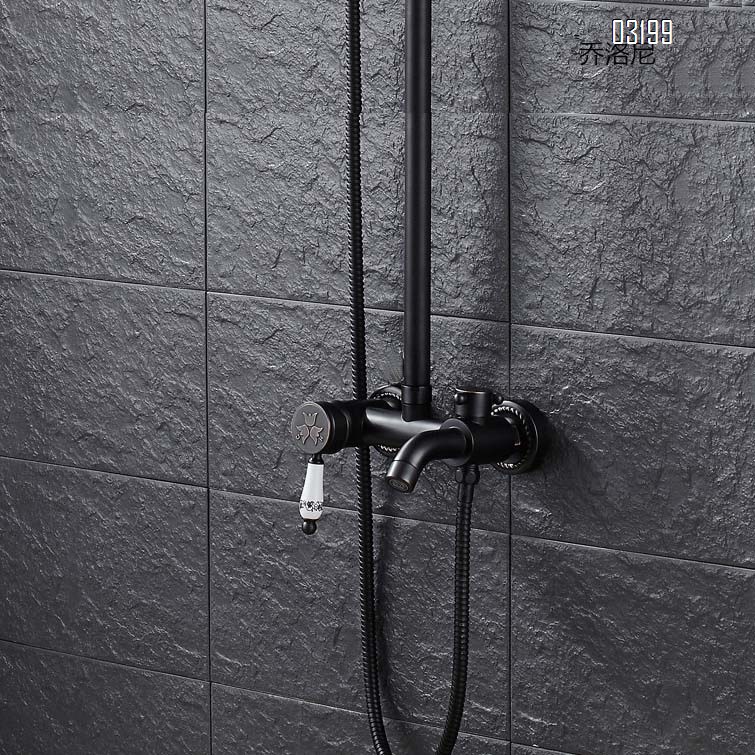 European full Brass black ancient three-gear hand-held shower set with lifting top spray shower faucet