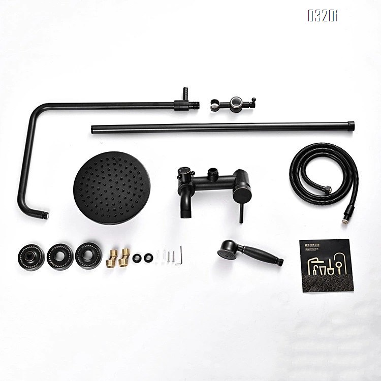 European full Brass black ancient wall-mounted three-block shower faucet large ceiling spray water shower room faucet shower set