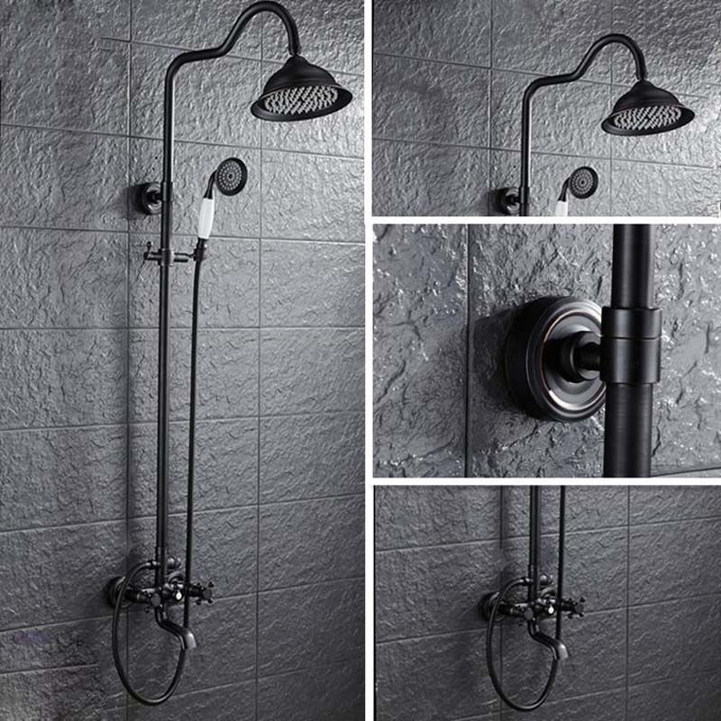 European black bronze three-speed hand-held set with lifting shower head top spray shower faucet shower set