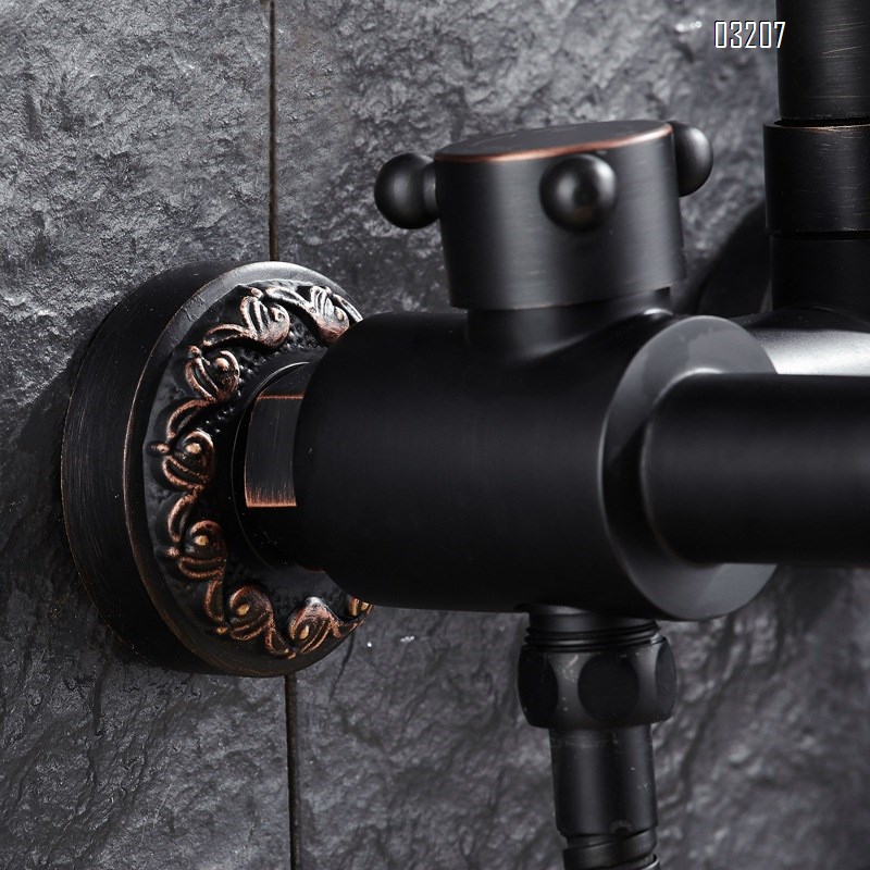 Black Ancient Flower Shower Full Brass Cold and Hot Mixing Valve Shower Head Temperature-Constant Lifting Rotating Shower Set