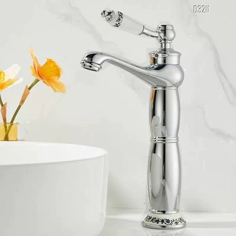 Brass European style bathroom porcelain white enamel faucet with single hole basin faucet with cold and hot titanium gold