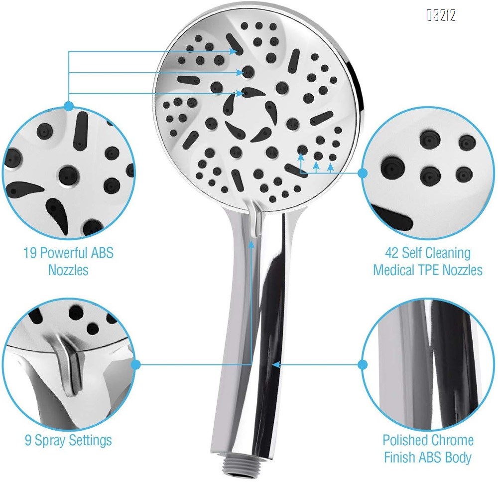 High-Pressure 9-Setting Hand Shower Set Anti-Clog Nozzle Hand Held Shower Head with Stainless Hose and Bracket