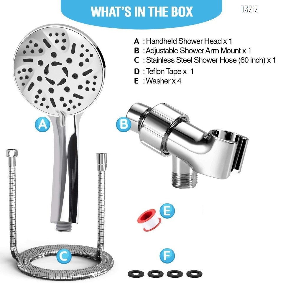 High-Pressure 9-Setting Hand Shower Set Anti-Clog Nozzle Hand Held Shower Head with Stainless Hose and Bracket