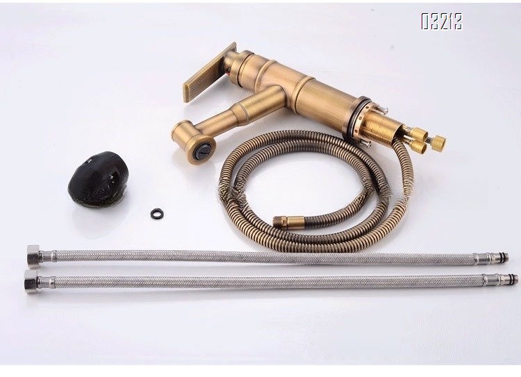 Antique bamboo joint pull-out faucet all Brass vintage under-counter basin wash extendable new Chinese style