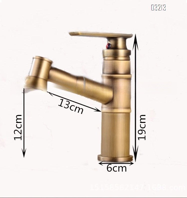 Antique bamboo joint pull-out faucet all Brass vintage under-counter basin wash extendable new Chinese style