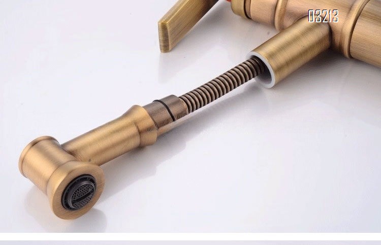 Antique bamboo joint pull-out faucet all Brass vintage under-counter basin wash extendable new Chinese style
