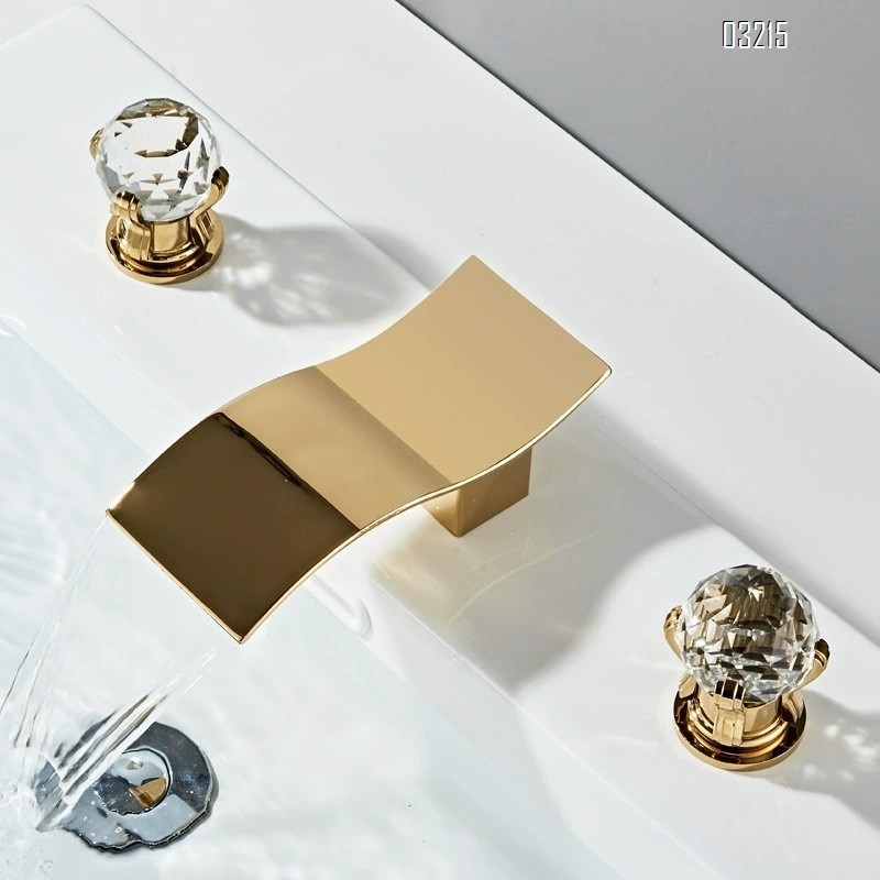 Three-hole wash basin faucet short waterfall style bathroom cabinet bathtub wash basin faucet cold and hot double handle