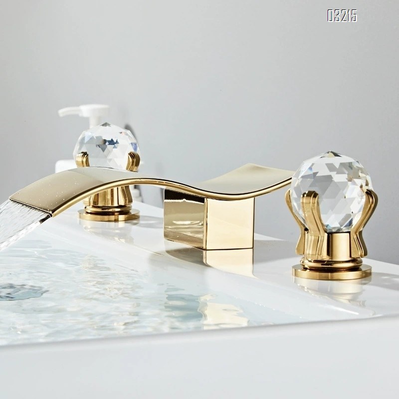 Three-hole wash basin faucet short waterfall style bathroom cabinet bathtub wash basin faucet cold and hot double handle