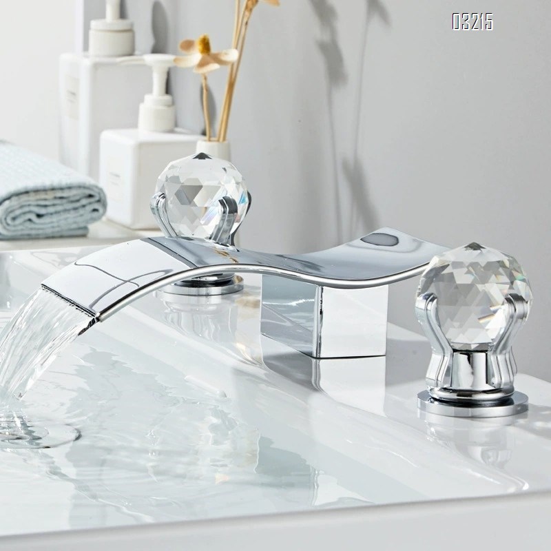 Three-hole wash basin faucet short waterfall style bathroom cabinet bathtub wash basin faucet cold and hot double handle