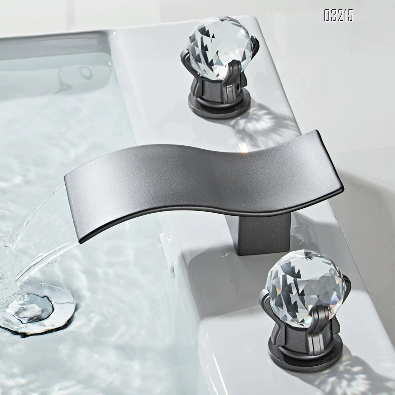 Three-hole wash basin faucet short waterfall style bathroom cabinet bathtub wash basin faucet cold and hot double handle