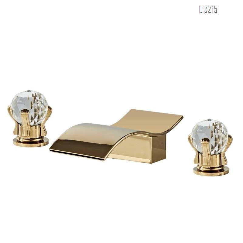 Three-hole wash basin faucet short waterfall style bathroom cabinet bathtub wash basin faucet cold and hot double handle