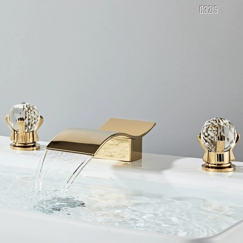 Three-hole wash basin faucet short waterfall style bathroom cabinet bathtub wash basin faucet cold and hot double handle