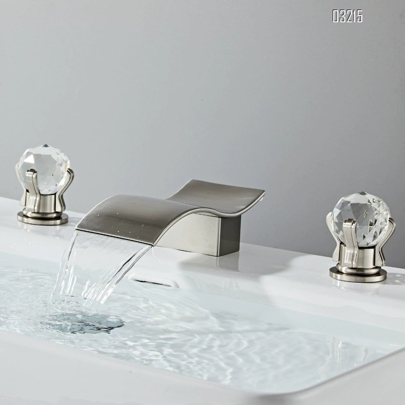 Three-hole wash basin faucet short waterfall style bathroom cabinet bathtub wash basin faucet cold and hot double handle