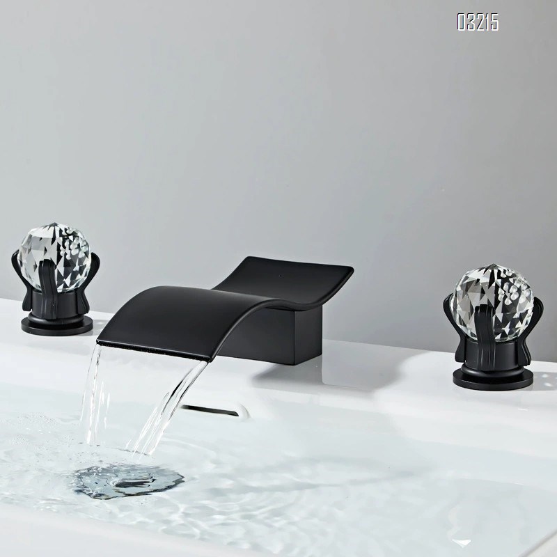 Three-hole wash basin faucet short waterfall style bathroom cabinet bathtub wash basin faucet cold and hot double handle