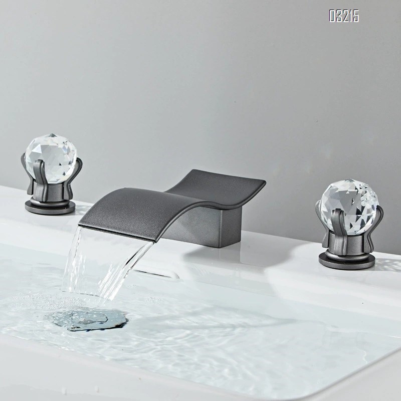 Three-hole wash basin faucet short waterfall style bathroom cabinet bathtub wash basin faucet cold and hot double handle