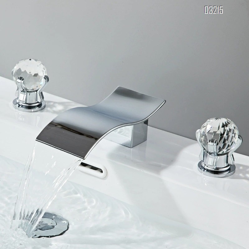 Three-hole wash basin faucet short waterfall style bathroom cabinet bathtub wash basin faucet cold and hot double handle