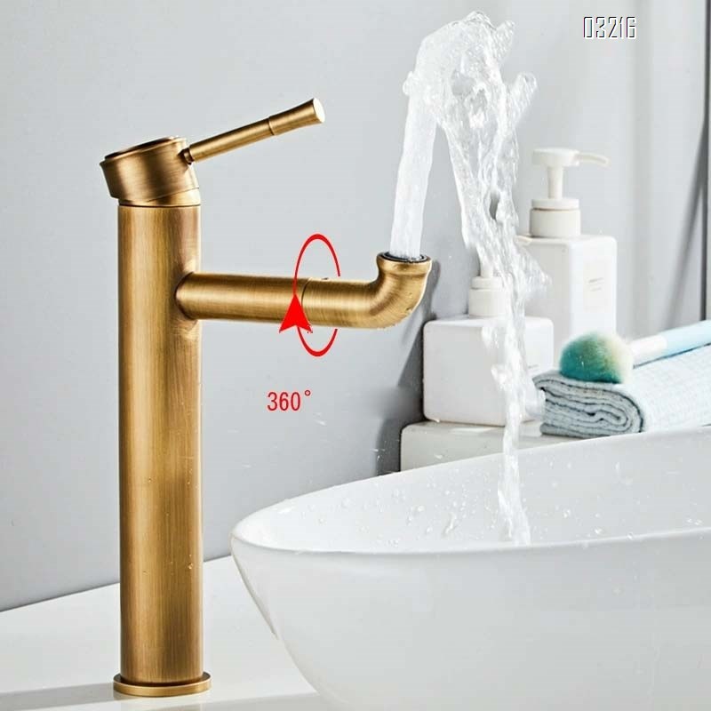 All-Brass antique-style Bathroom sink faucet for cold and hot water for home use for hand face hair washing sw rotation Tap