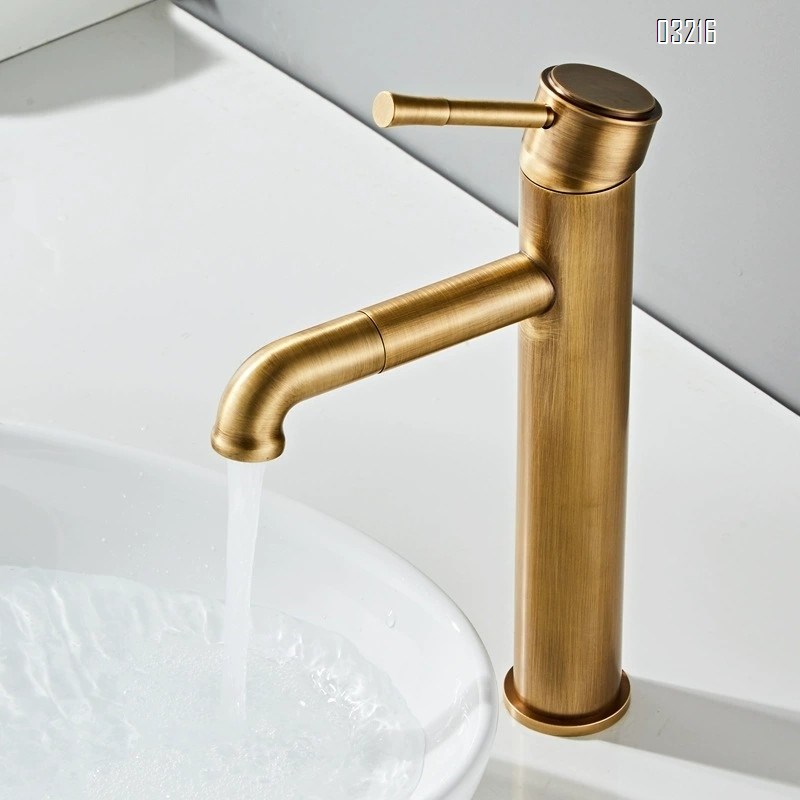 All-Brass antique-style Bathroom sink faucet for cold and hot water for home use for hand face hair washing sw rotation Tap