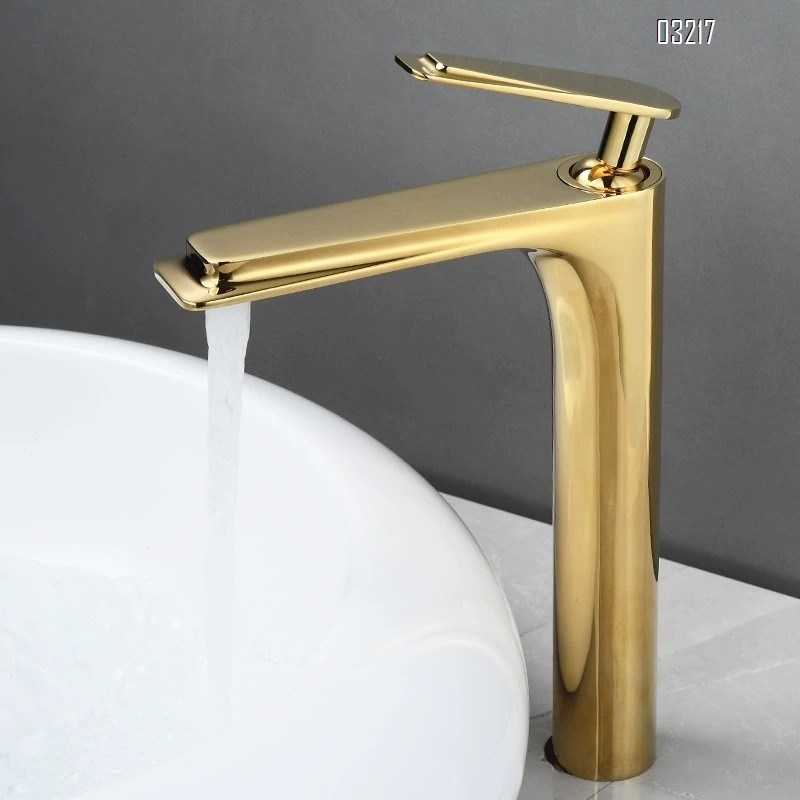 All-Brass black and gold wash basin faucet with a long spout for cold and hot water in the bathroom