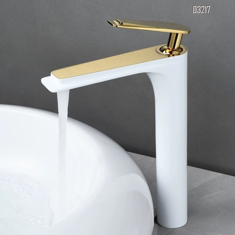 All-Brass black and gold wash basin faucet with a long spout for cold and hot water in the bathroom
