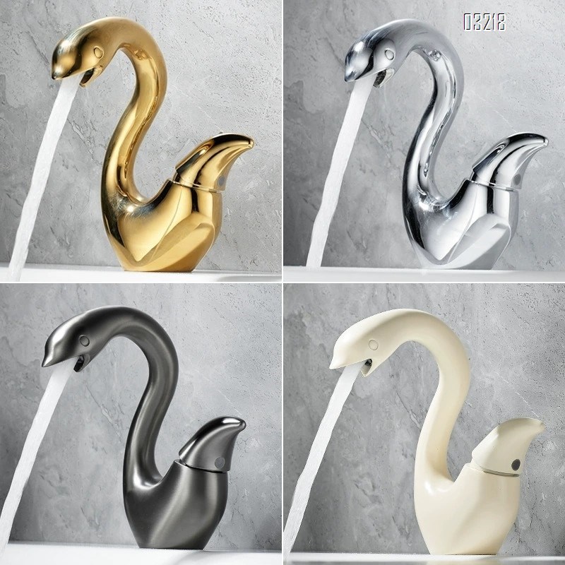 Golden creative swan wash basin faucet full Brass bathroom sink cabinet wash basin cold and hot water faucet