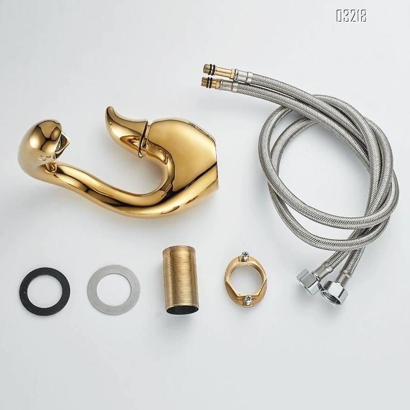 Golden creative swan wash basin faucet full Brass bathroom sink cabinet wash basin cold and hot water faucet