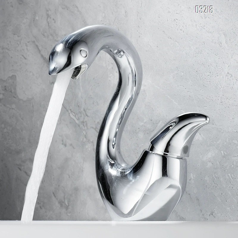 Golden creative swan wash basin faucet full Brass bathroom sink cabinet wash basin cold and hot water faucet