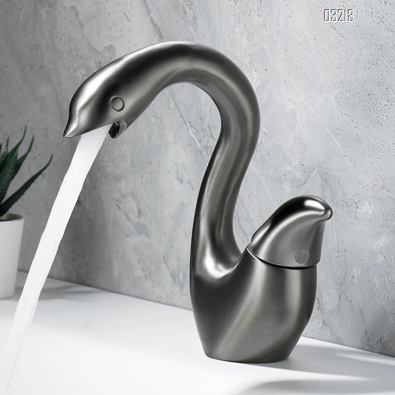 Golden creative swan wash basin faucet full Brass bathroom sink cabinet wash basin cold and hot water faucet