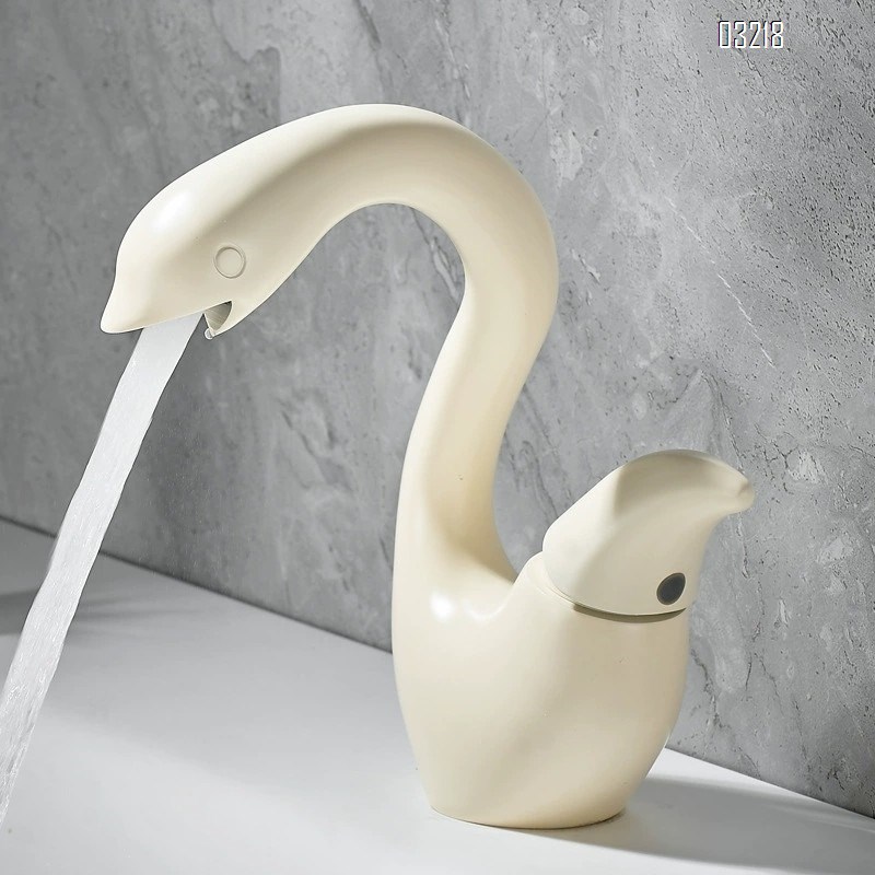 Golden creative swan wash basin faucet full Brass bathroom sink cabinet wash basin cold and hot water faucet