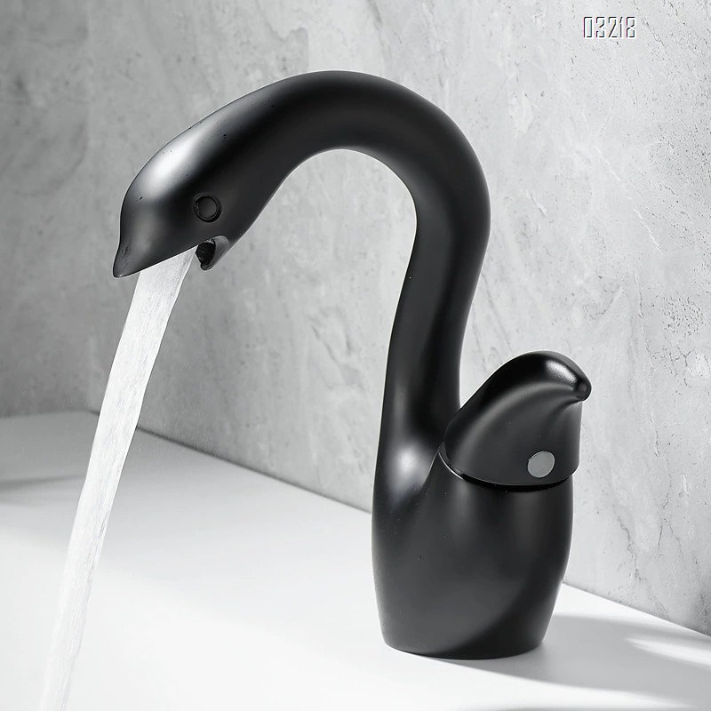 Golden creative swan wash basin faucet full Brass bathroom sink cabinet wash basin cold and hot water faucet