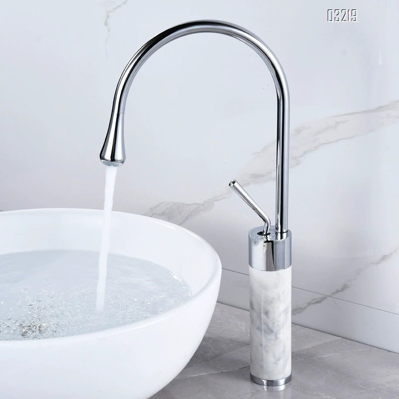 European luxury all Brass gold natural marble washbasin cold and hot water faucet wash basin brass single hole countertop Tap