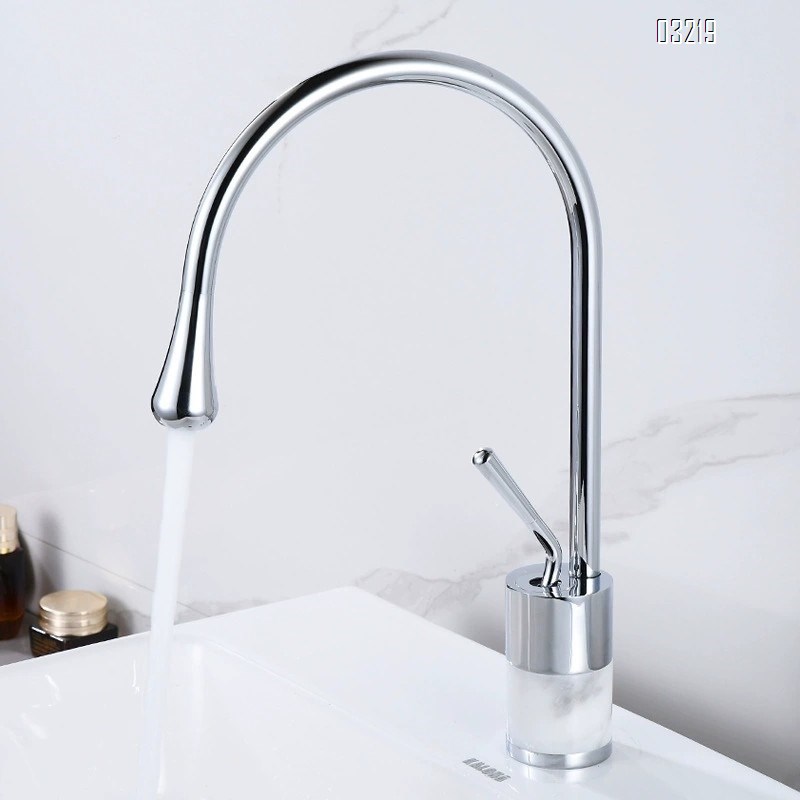 European luxury all Brass gold natural marble washbasin cold and hot water faucet wash basin brass single hole countertop Tap